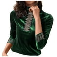 thumbnail image 3 of Aboser Rhinestone Velvet Tops for Women Long Sleeve Mock Neck Shirts Plus Size Party Top Soft Cozy Plain Shirt Solid Color Casual Blouses, 3 of 5
