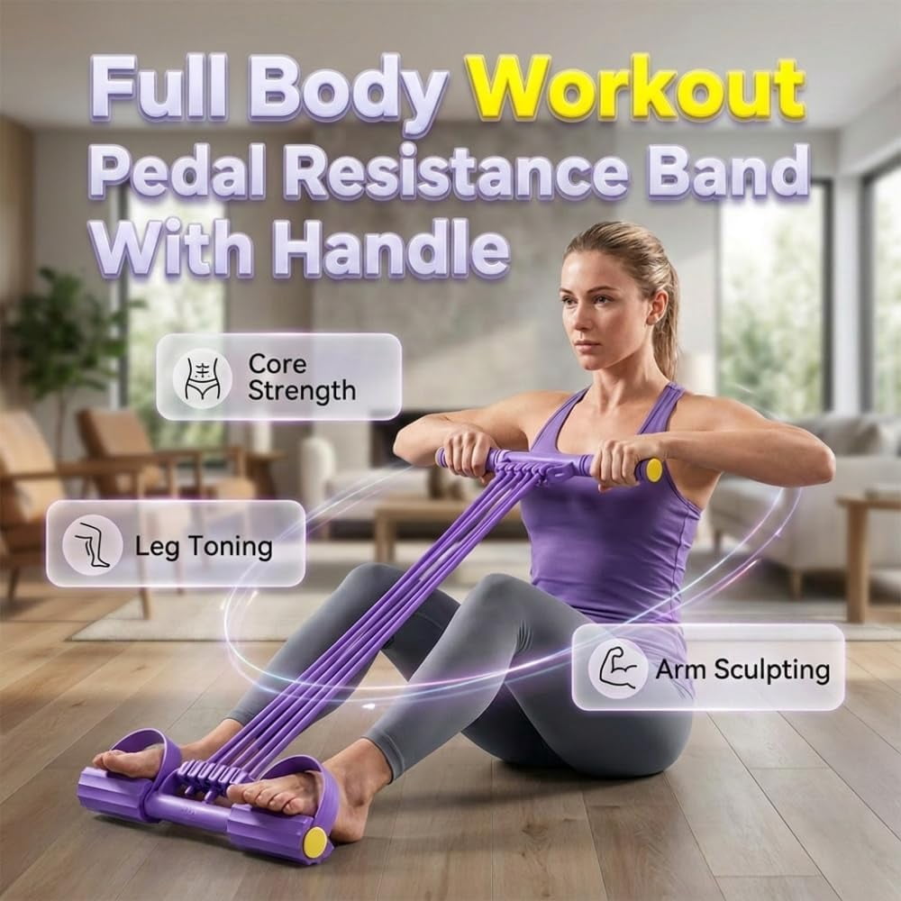 3 in 1 Multifunction Pedal Resistance Band,10-Tube Pedal Resistance Device,Adjustable Pedal Resistance Band with Handle,Natural Latex Sit-Up Trainer,Full-Body Shaping