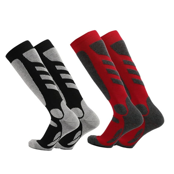 Ski Socks 2 Pairs,Ski Socks Outdoor Sports Thickened Mountaineering Socks Thermal Knee High Winter Snowboard Sport Socks Men Women, Hunting - Black Red