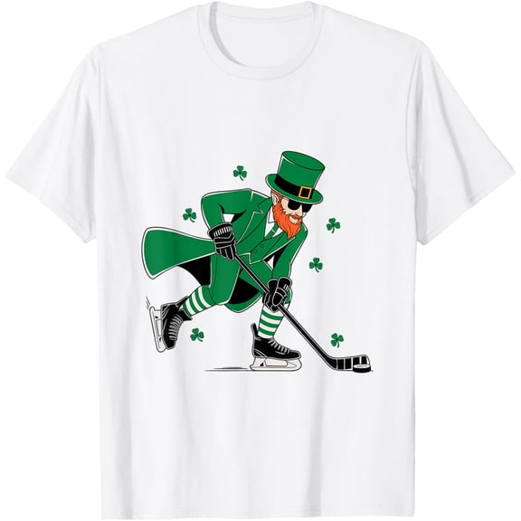 Leprechaun Playing Hockey St Patricks Day Sport Mens Boys T-Shirt All Size S-5XL