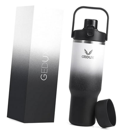 Highcool 32 oz Steel Tumbler with Handle and Straw, Vacuum Insulated Water Bottle with 2-in-1 Lid (Chug/Straw) and Silicone Base