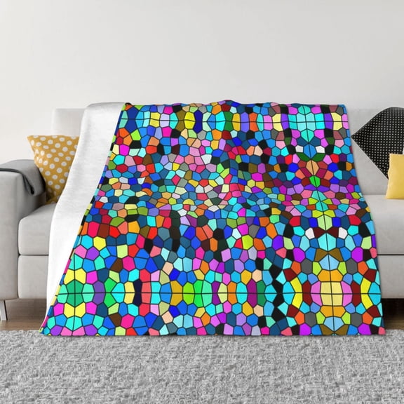 Throw Blanket for Couch - Colorful Tie Dye Stained Glass 2 Soft Comfy Lightweight Cozy Warm Throw Blanket, Fuzzy Plush Flannel Blanket & Throws for Sofa and Bed All Season