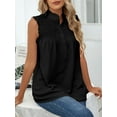 thumbnail image 4 of Gustave Women Summer Mock Neck Tank Tops Casual Ruffle Sleeveless Shirts Chiffon Button Up Blouses Loose Fit Dressy Tunic Tops "Black, XL", 4 of 6