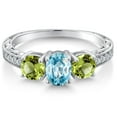 thumbnail image 3 of Gem Stone King 2.47 Ct Oval Blue Zircon Green Peridot 925 Sterling Silver Ring (Size 8), 3 of 6