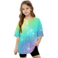 thumbnail image 7 of Girls Oversized Tie Dye Graphic Tees Summer Half Sleeve T Shirts Loose Long Tunic Tops to Wear with Leggings Multicolor， 6 Years, 7 of 7