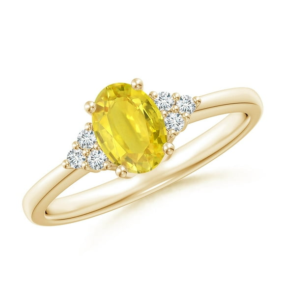 Angara Natural Yellow Sapphire Ring - Solitaire Oval 1 ct Yellow Sapphire Ring with Trio Diamond Accents in 14K Yellow Gold for Women (Ring Size = 8)