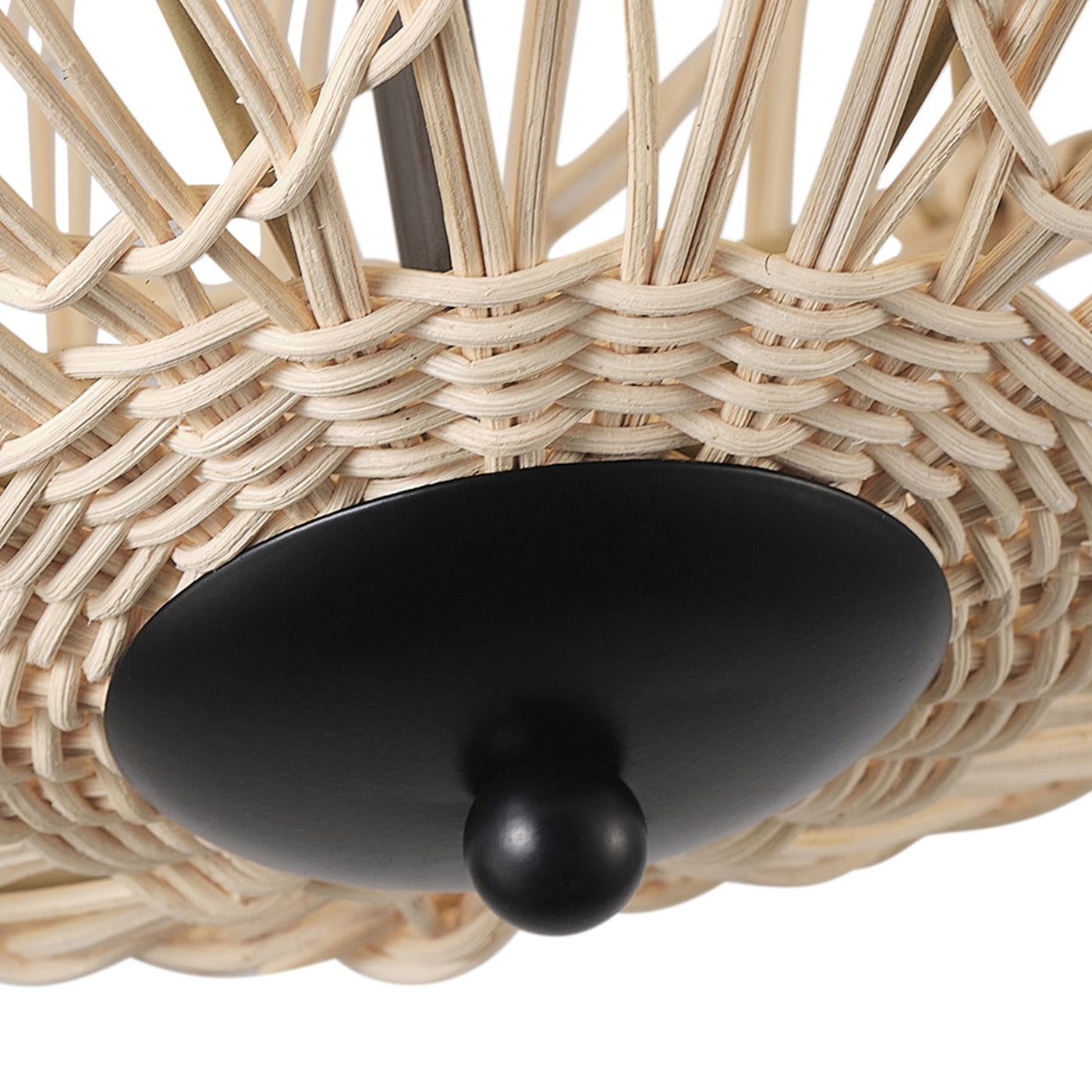 2-Light Boho Semi Flush Mount Ceiling Lighting, Retro Rattan Ceiling Lighting, Farmhouse Close to Ceiling Light for Living Room Bedroom kitchen