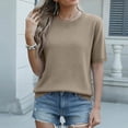 thumbnail image 5 of Short Sleeve Shirts for Women Knitted Crewneck Business Casual Basic Shirts Plain Elagant Loose Fit Knitted Sweater Khaki 2XL, 5 of 7