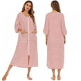 thumbnail image 6 of Baywell Zipper Front Robes 3/4 Sleeve Housecoat Long Housedress Loose Bathrobes with Pockets, Red, M, 6 of 8