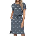 thumbnail image 2 of Usmixi Dresses for Women 2025 Fashion Tie Waist Pocket Slit Hem Knee-Length Dresses Short Sleeve Crewneck Tie-Dye Print Summer Midi Formal Dress Gray xl Under $5, 2 of 6