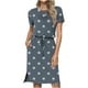 thumbnail image 1 of Puntoco Vestido Casual Estampado De Manga Corta Con Cuello Redondo Y Bolsillo Con Tiras Para Mujer Vestido De Manga Corta Con Cuello Redondo Gris S,Regalos Para Mujer Joven, 1 of 6