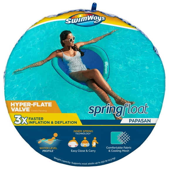 SwimWays Spring Float Papasan Pool Lounger with Hyper-Flate Valve, Inflatable Pool Float, Blue