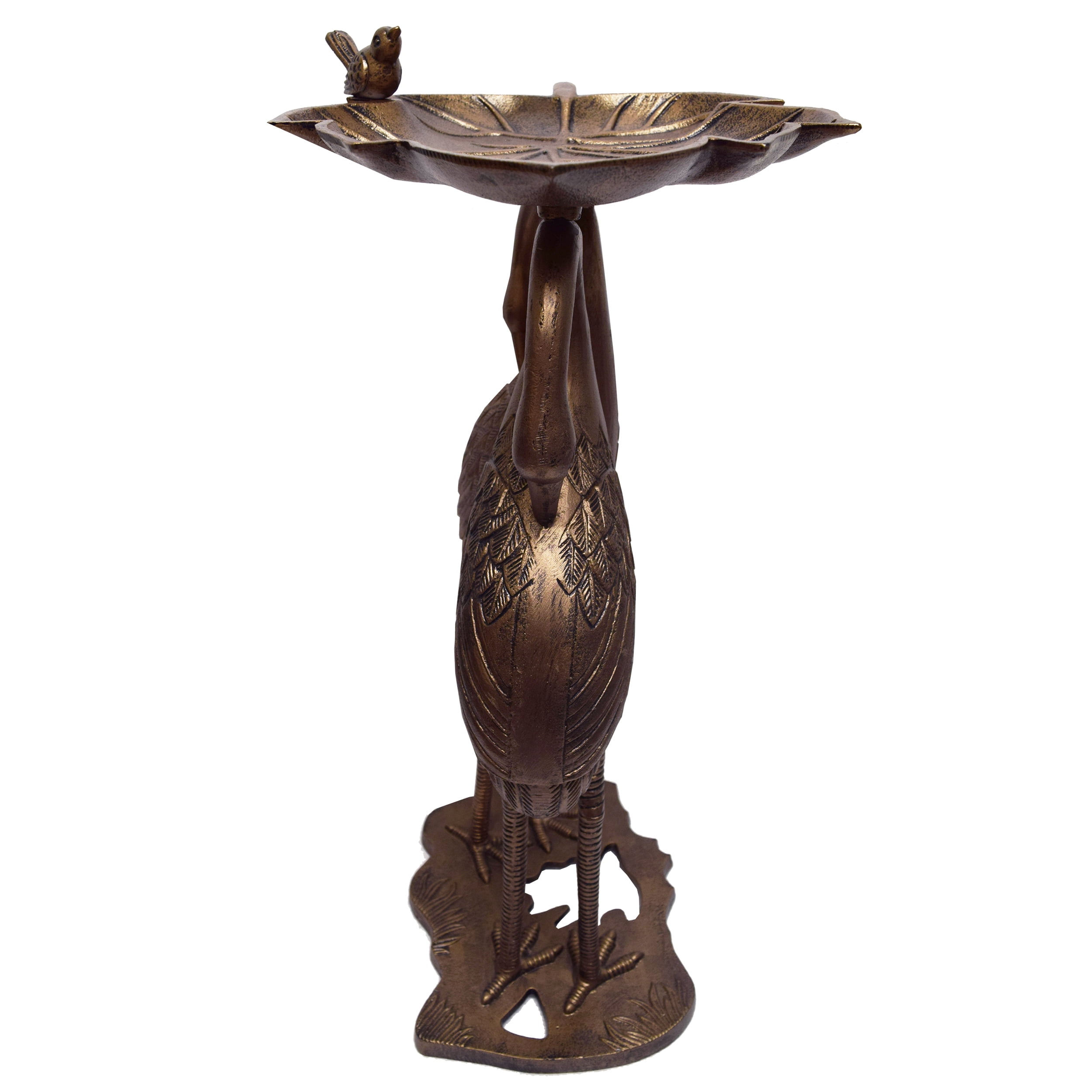 Cast Aluminum 30-in Twin Crane Bird Bath with Leaf Bowl