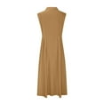 thumbnail image 4 of Linen Dress for Women 2025 Spring Full Button Down Lapel Collared Sleeveless Midi Dresses V Neck Loose Business Tshirt Dresses Light Brown XL, 4 of 6