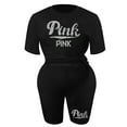 thumbnail image 4 of LovelyWholesale Women's Plus Size Rhinestone Pink Letter Shorts Set, 4 of 4