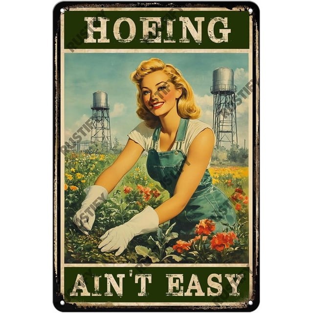 Hoeing Aint Easy Sign Funny Metal Tin Sign Wall Decor for Home Yard Office Kitchen Outdoor 12×8 Inch
