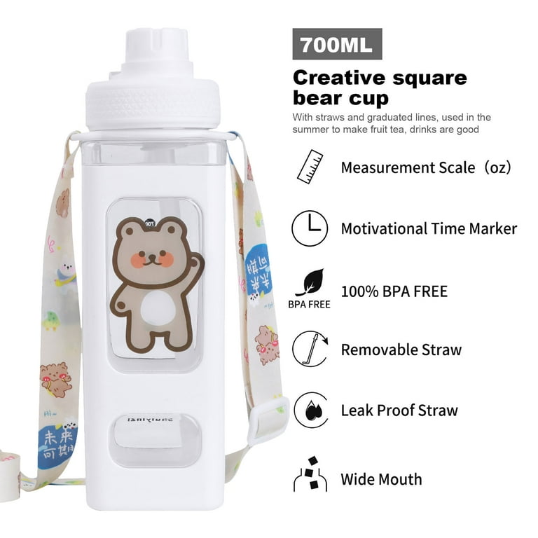 Kawaii Water Bottle for Kids Cute Water Bottles with Straw Portable Square  Drinking Bottle, Leakproof Water Jug for Girls, 24 oz 