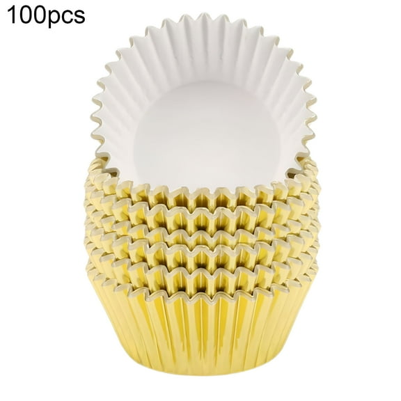 ACDANC 100Pcs Cake Cups Grease-Proof Heat Resistant Aluminum Foil Cupcake Liners Wrappers Baking Supplies Golden