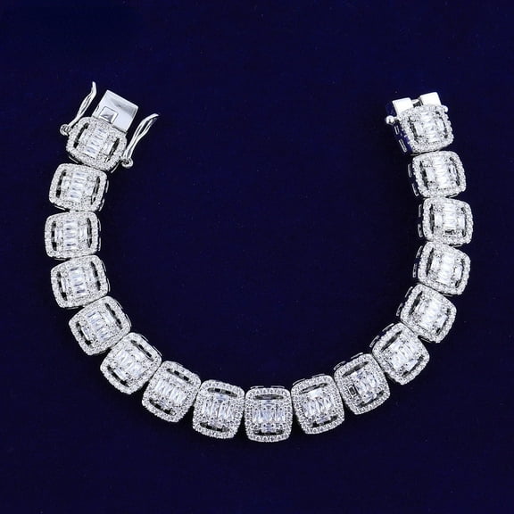 Heyoubi Iced out Baguette Bracelet for Men Micro Pave Real Copper Cubic Zirconia Hip Hop Jewelry