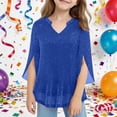 thumbnail image 2 of AWZXDE Sparkling Girls Summer Long Sleeve Shirt with Mesh Layered Design Soft Comfortable Casual Blouse, 2 of 4
