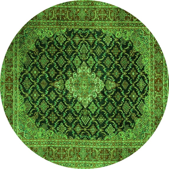 Ahgly Company Indoor Round Medallion Green Traditional Area Rugs, 6' Round
