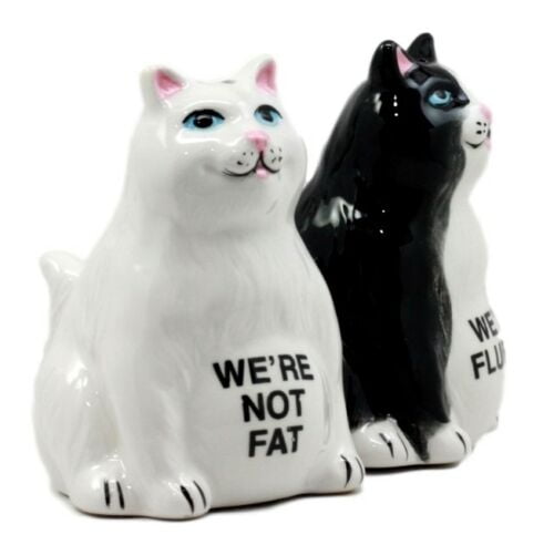 Ebros Feline Black And White Cute Fluffy Cats Salt & Pepper Shakers Ceramic Magnetic Figurine Set 3.25H 