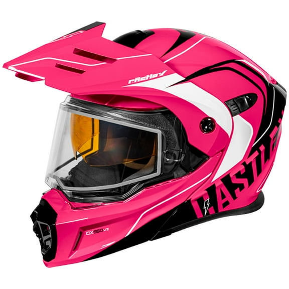 Castle X, 45-12184, Adult CX950 V2 Dual Sport Modular Snowmobile Helmet Dual Lens Shield - WAKE - Gloss Pink Glo/Black, Medium