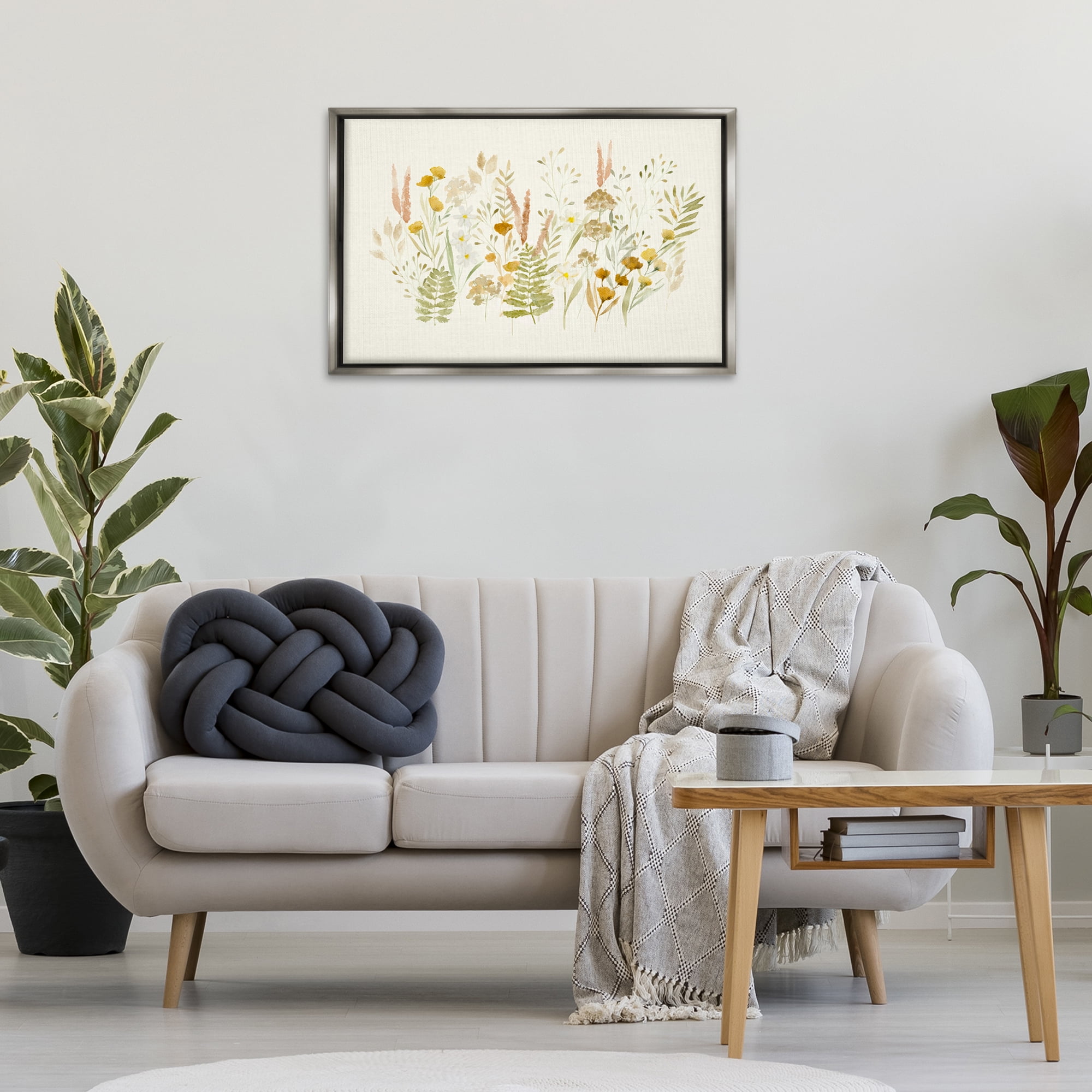 Stupell Industries Wild Cottage Blooms Plants & Flowers Painting Gray Floater Framed Canvas Art Print Wall Art, 31 x 21