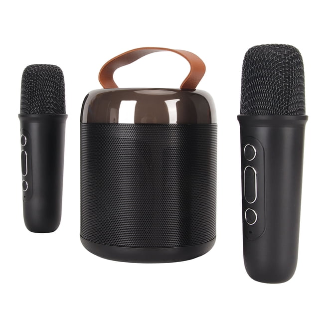 Speaker Microphone Set, Karaoke Machine RGB Light 5.3 Portable 3 Units Stereo for Home for Camping Black