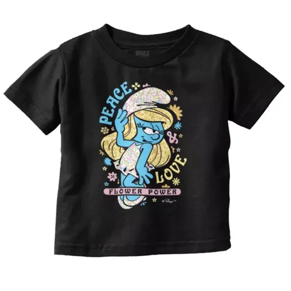 Smurfette Cartoon Peace Love Flower Power Toddler T Shirt TODDLER SHORT SLEEVE TEE BELLA CANVAS 3001T