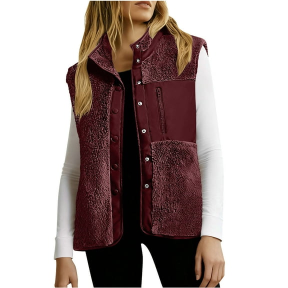 Lmnyox Women's Fuzzy Fleece Vest with Pocket Sleeveless Solid Plush Vest Jacket Thermal Zip Up Coat Outerwear