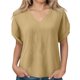thumbnail image 5 of Camisetas Casuales de las Mujeres de Moda Suelta Manga Corta V-Cuello Superior con Doble Capa Arrugado Detalle, Suave Poliéster Color Sólido Blusa para el Uso Diario, Camisetas de Cuello en V de las, 5 of 8