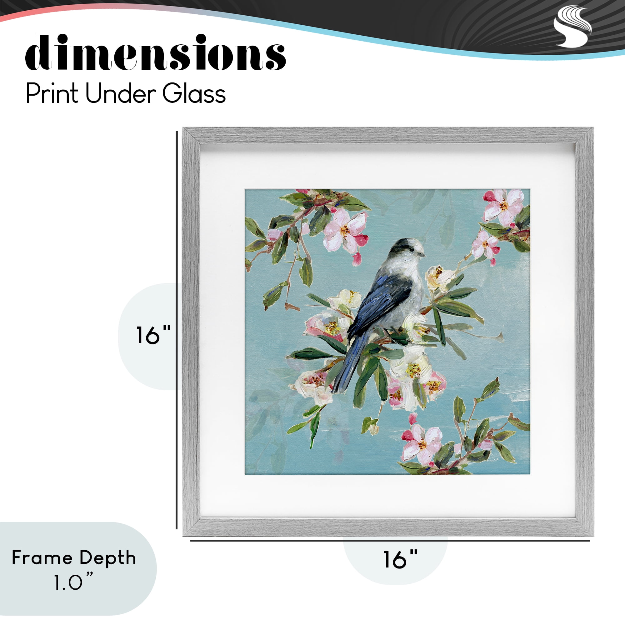Stupell Industries Pastel Songbird Among Blossoms Gray Framed Print Under Glass, design by Sally Swatland