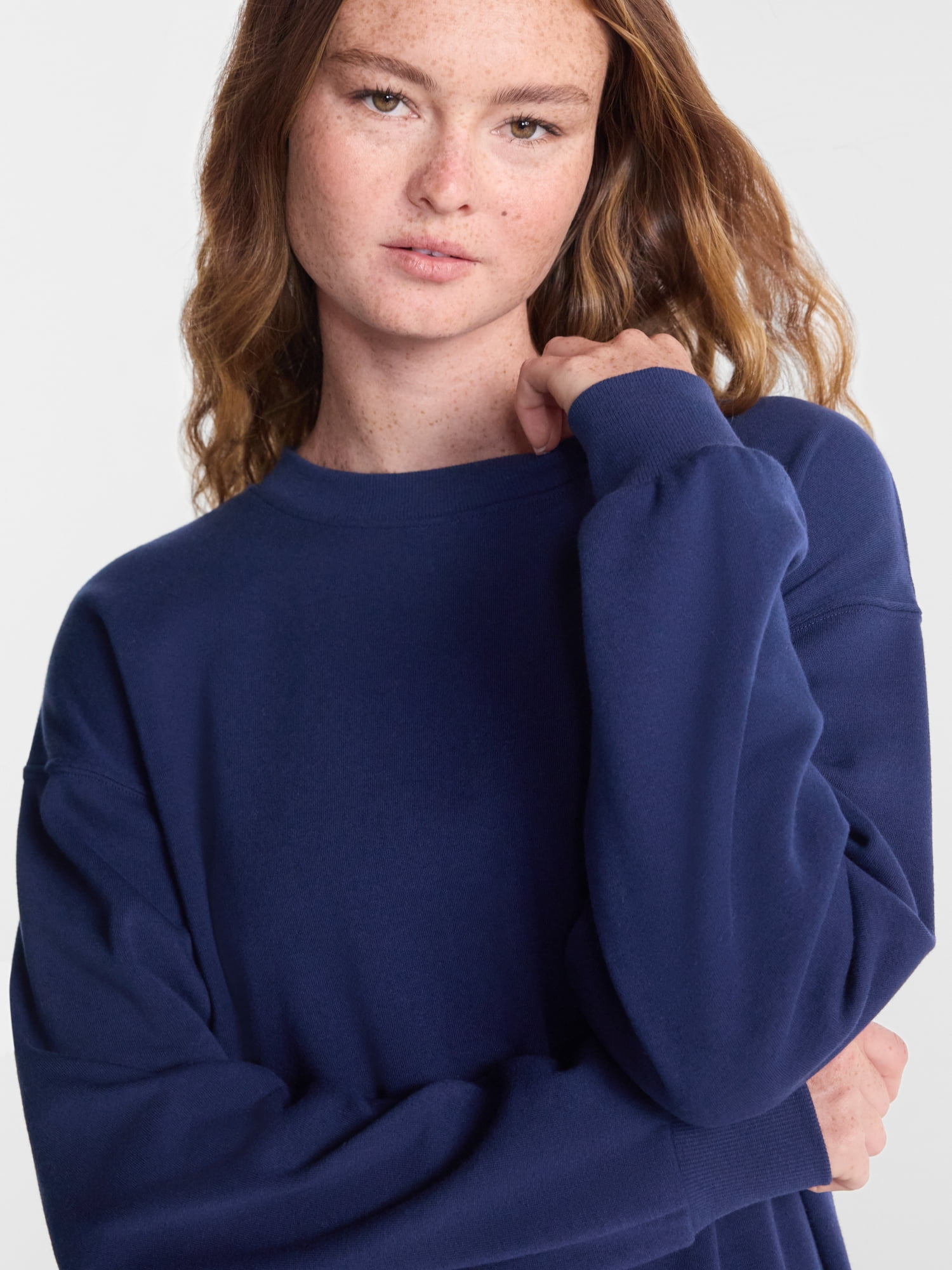 No Boundaries Pullover Crewneck Sleep Top with Long Sleeves, Women's XXS-3X