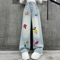 thumbnail image 6 of Staki Star Pants Girls Jeans Baggy Wide Leg Cute Teen Denim Pants Junior Mid Rise Elastic Band with Pockets Casual Clothes 5-9Y 10-14Y(Light Blue,11-12 Years), 6 of 7
