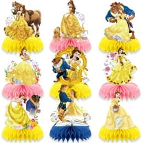 9 pcs Belle Princess Honeycomb Centerpiece 3D Table Decorations for Kids Birthday Theme Party Decorations Double Sided Party Favor Supplies Photo Props