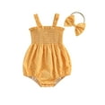 thumbnail image 2 of Musuos Baby Girl Summer Outfits, 3 6 12 18M Sleeveless Frill Smocked Romper with Headband Set 2Pcs Clothes, 2 of 10