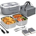 thumbnail image 1 of Lonchera eléctrica portátil para hombres, calentador de alimentos de 1.5 litros para adultos con 2 contenedores de acero inoxidable, caja de almuerzo autocalentable de 80 W para coche y camión., 1 of 5