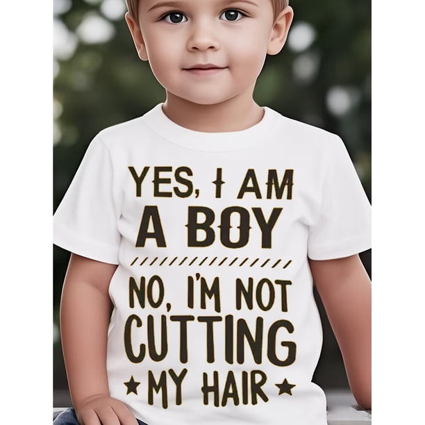 Camiseta gráfica de verano para niño: "Sí, soy un niño", estampado divertido, cómoda camiseta de algodón de manga corta, cuello redondo informal para niños pequeños, ropa para niño