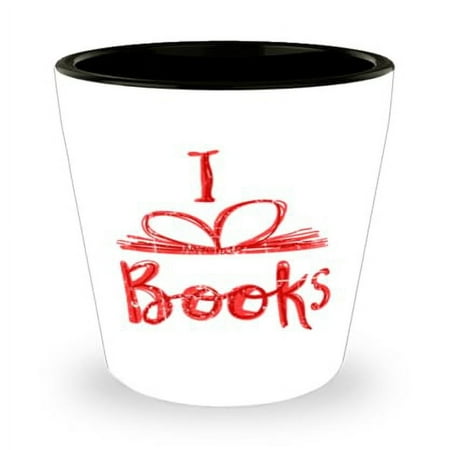 

Literature Shot Glass I Love Books Book Worm Gift Mini Glassware 1.5oz Cup