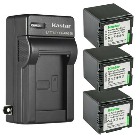 Kastar 3-Pack CGA-DU21 Battery and AC Wall Charger Replacement for Panasonic CGA-DU06 CGA-DU07 CGA-DU12 CGA-DU14 CGA-DU21 Battery Panasonic NV-GS35 NV-GS37 NV-GS38 Camera