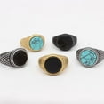 thumbnail image 3 of HIJONES Men's Retro Round Gemstone Ring Vintage Stainless Steel Scales Hip Hop Ring Band Finger Jewelry Black Size 11, 3 of 4