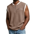 thumbnail image 3 of Jinhomg Men's Waffle T-Shirt Half Zip Sleeveless Tank Tops Color Block Traditional Vintage Shirts Outdoor Fashion Faux Two-Piece Tanks with Zipper Pocket Brown,L, 3 of 7