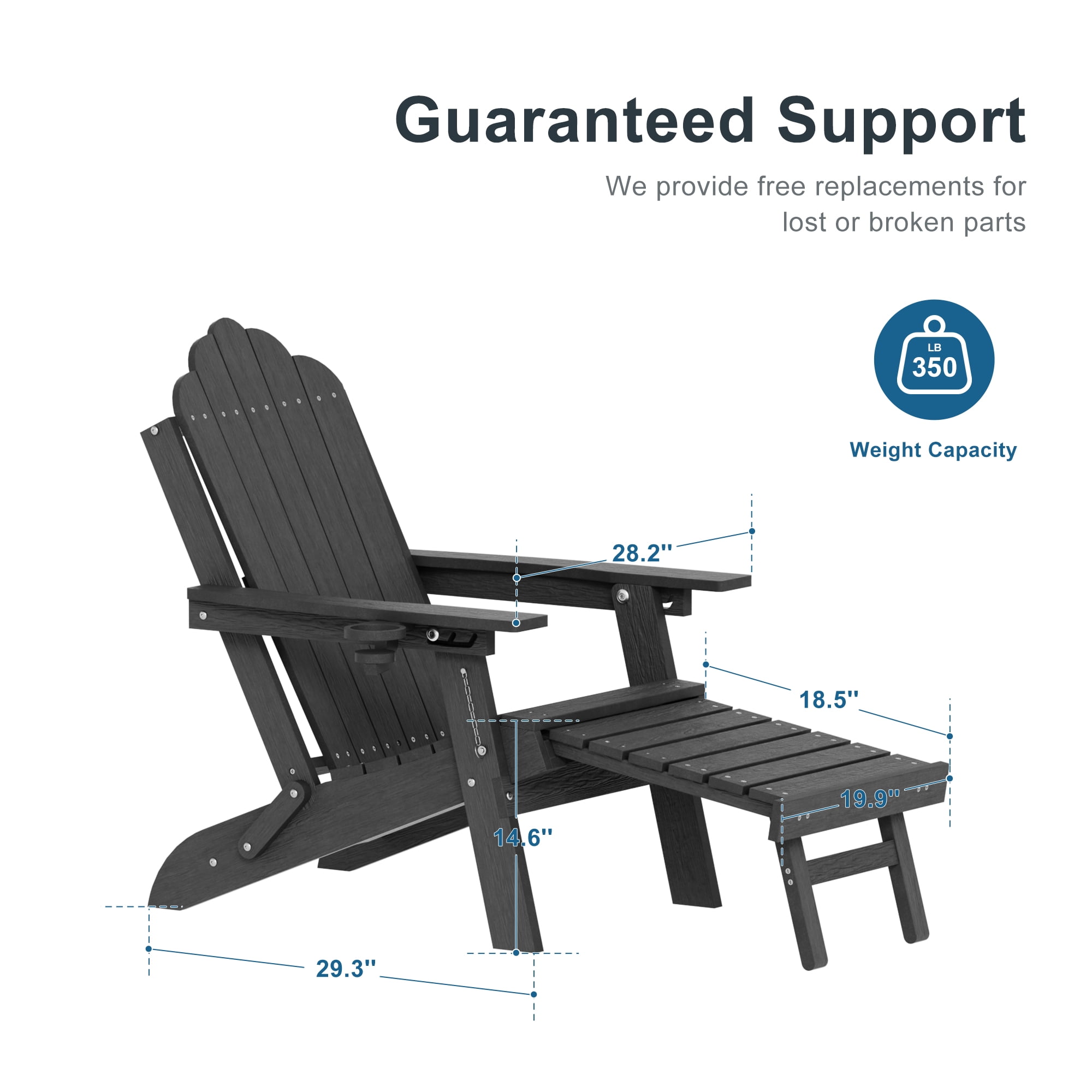 ACEGOSES Foldable Outdoor Adirondack Chairs Set of 2 with Cup Holder, 3-Position Adjustable HDPE Plastic for Patio, Fire Pit, Deck, Black