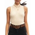 thumbnail image 3 of Women'S Sleeveless Mock Turtlenecks Tops Stretch Slim Fitted Tank Top Basic Bustier Tee Khaki S, 3 of 9