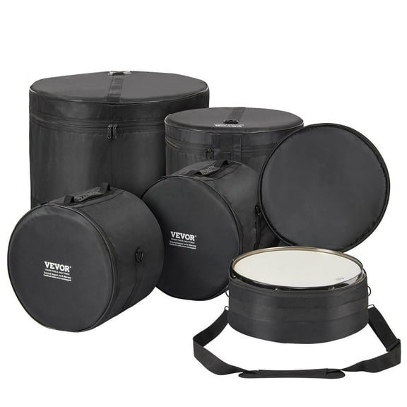 FITHOOD 5-Piece Drum Bag Set, 1680D Oxford Fabric, Padded Drum Bags and Cases with 4.92 ft Detachable Shoulder Strap Carry Handles Foldable Design, for 22'' Kick 12'' Tom 13'' Tom 16'' Tom 14'' Snare