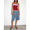 thumbnail image 4 of Women High Waist Denim Bermuda Shorts Loose Wide Leg Knee‑Length Jean Shorts, 4 of 5