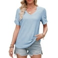 thumbnail image 2 of Womens Short Sleeve Tops Summer Casual V Neck T Shirts Blouses Solid Textured Knit Tee Tunic L, 2 of 5