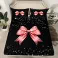 thumbnail image 2 of Manfei Kawaii Bowknot Kids Twin Sheet Sets, Cartoon Pink Ribbon Twin Fitted Sheet, Glitter Sequin Print Flat Sheet, Luxury Bedroom Decor, 3 Pieces, 2 of 7