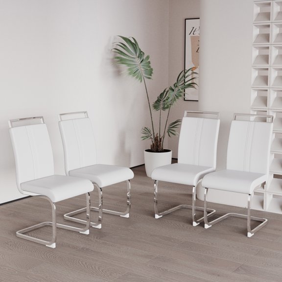 Miekor Modern Dining Chairs,PU Faux Leather High Back Upholstered Side Chair with C-shaped Tube Plating Metal Legs for Dining Room Kitchen Vanity Patio Club Guest Office Chair (Set of 4) BS0360